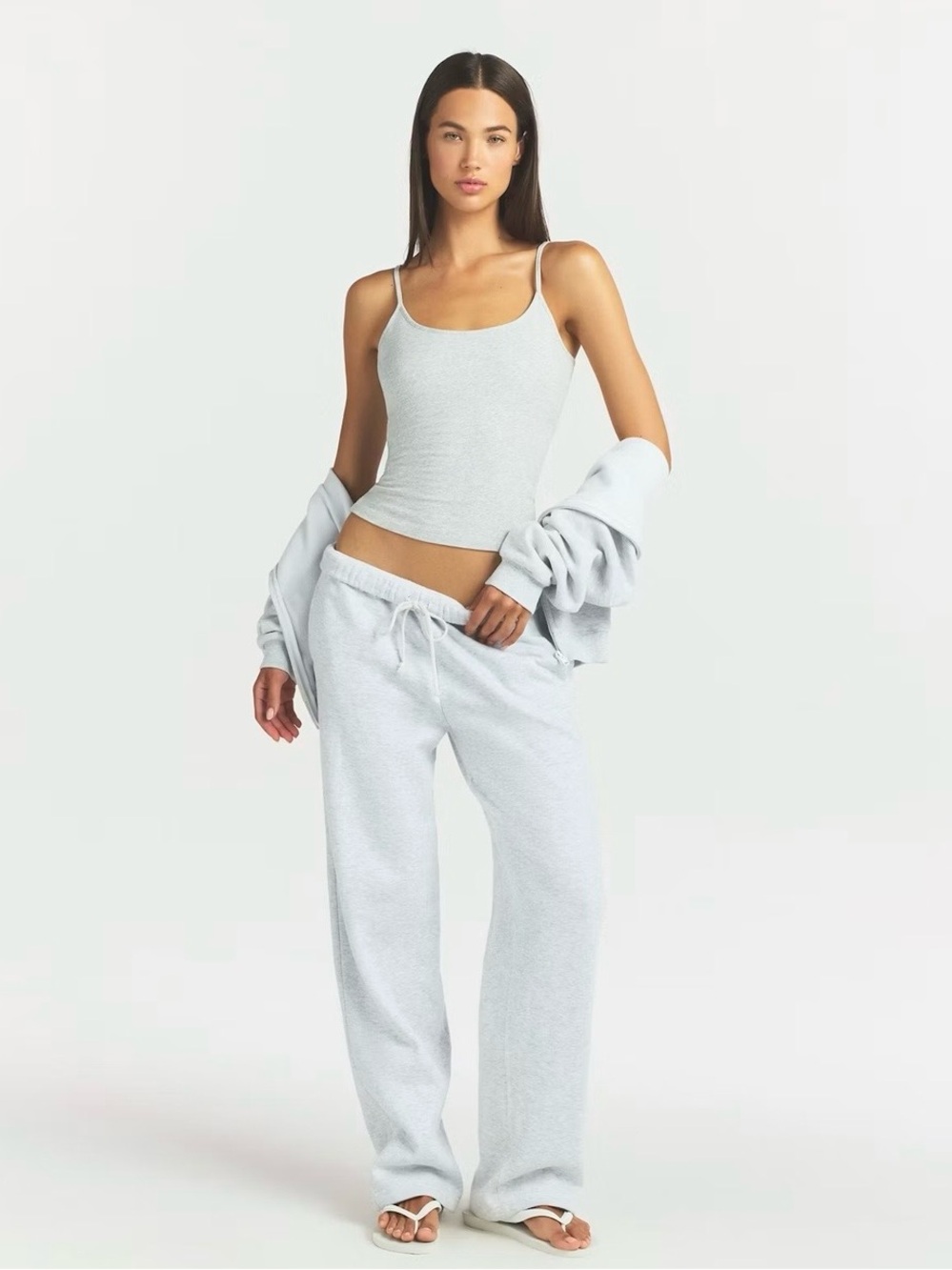 SKIMS Cotton Fleece Straight Leg Sweatpants Light Heather Grey XXS